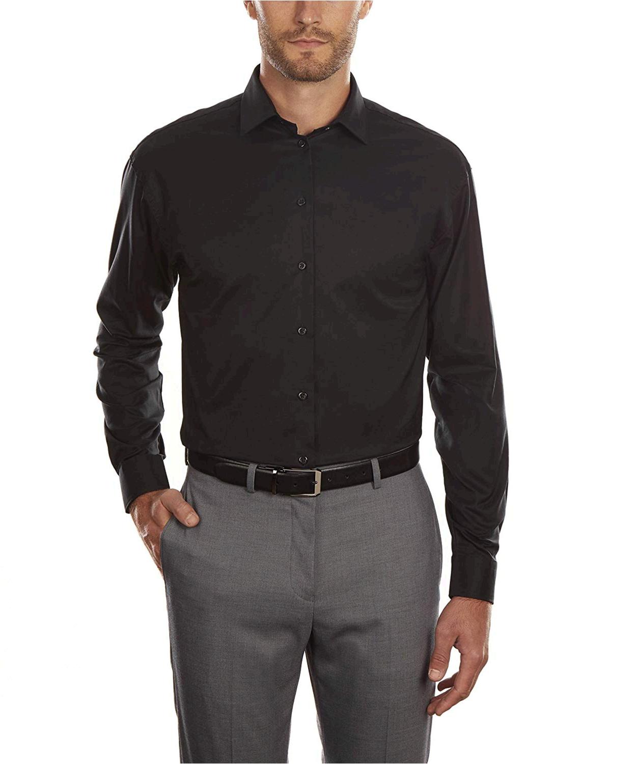 Kenneth Cole Unlisted Men's Dress Shirt Regular Fit Solid , , Black ...