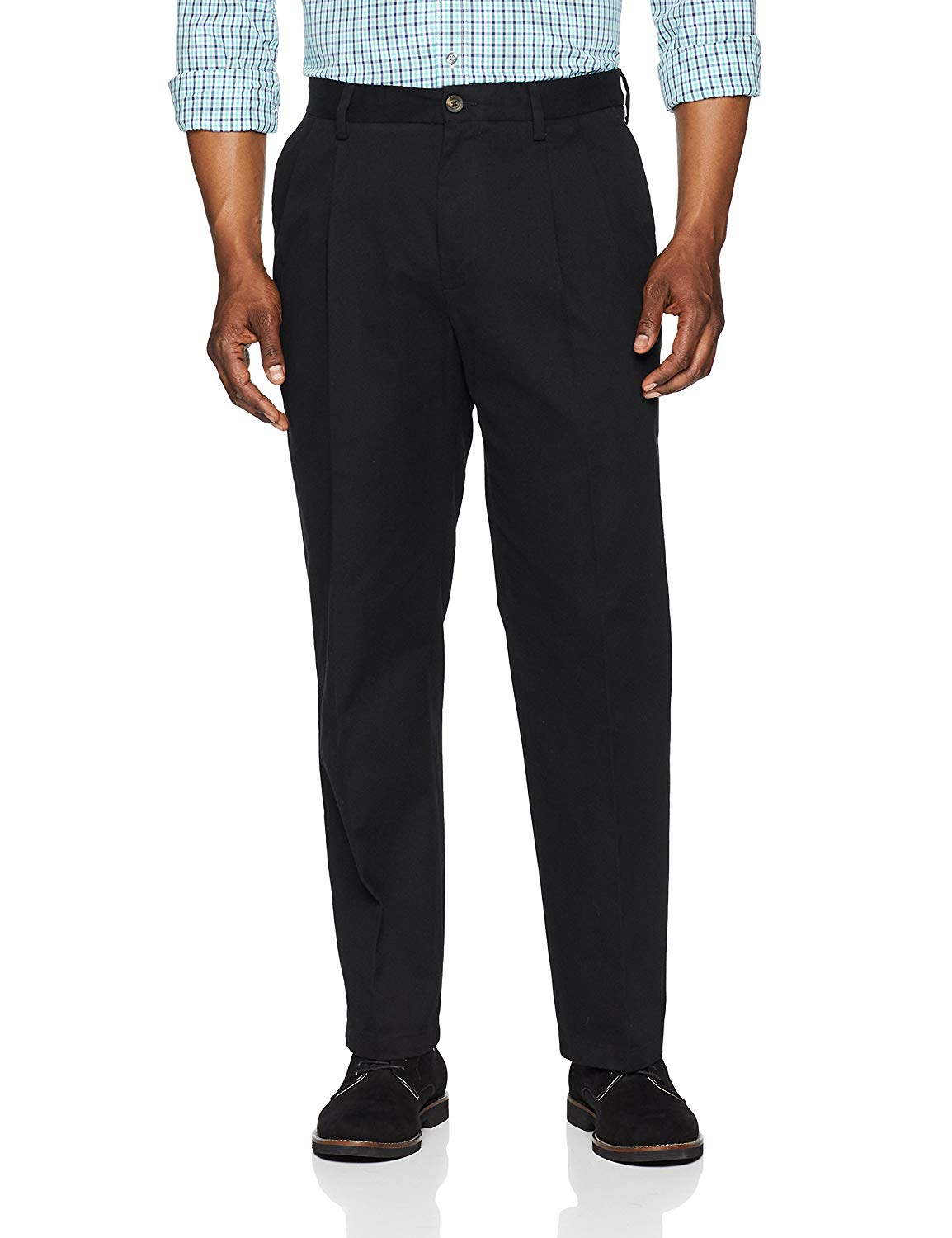Essentials Mens Classic-fit Wrinkle-Resistant Pleated Chino Pant