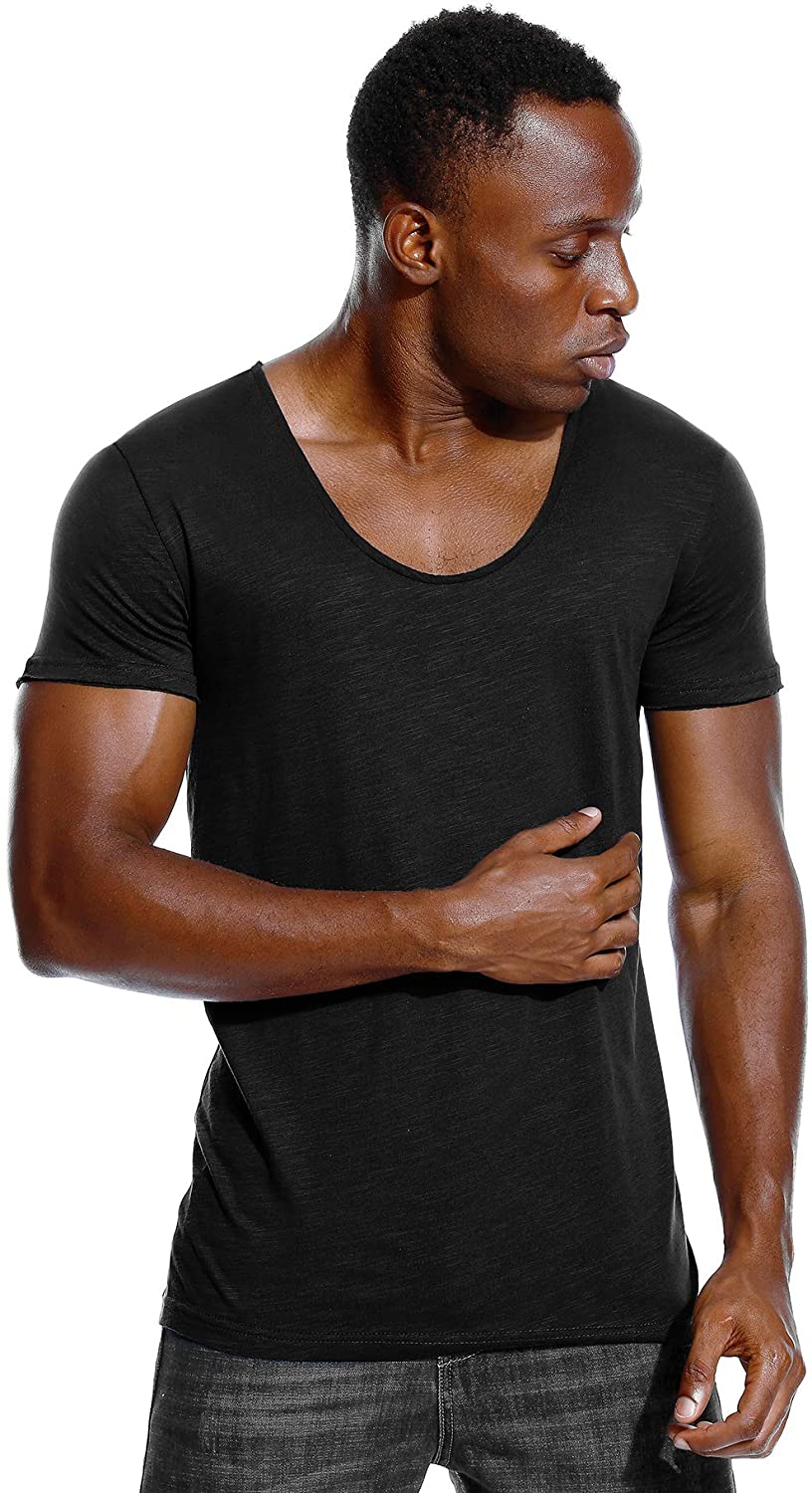 Deep V Neck T Shirt for Men Low Cut Scoop Tee Invisible, Black, Size XX ...