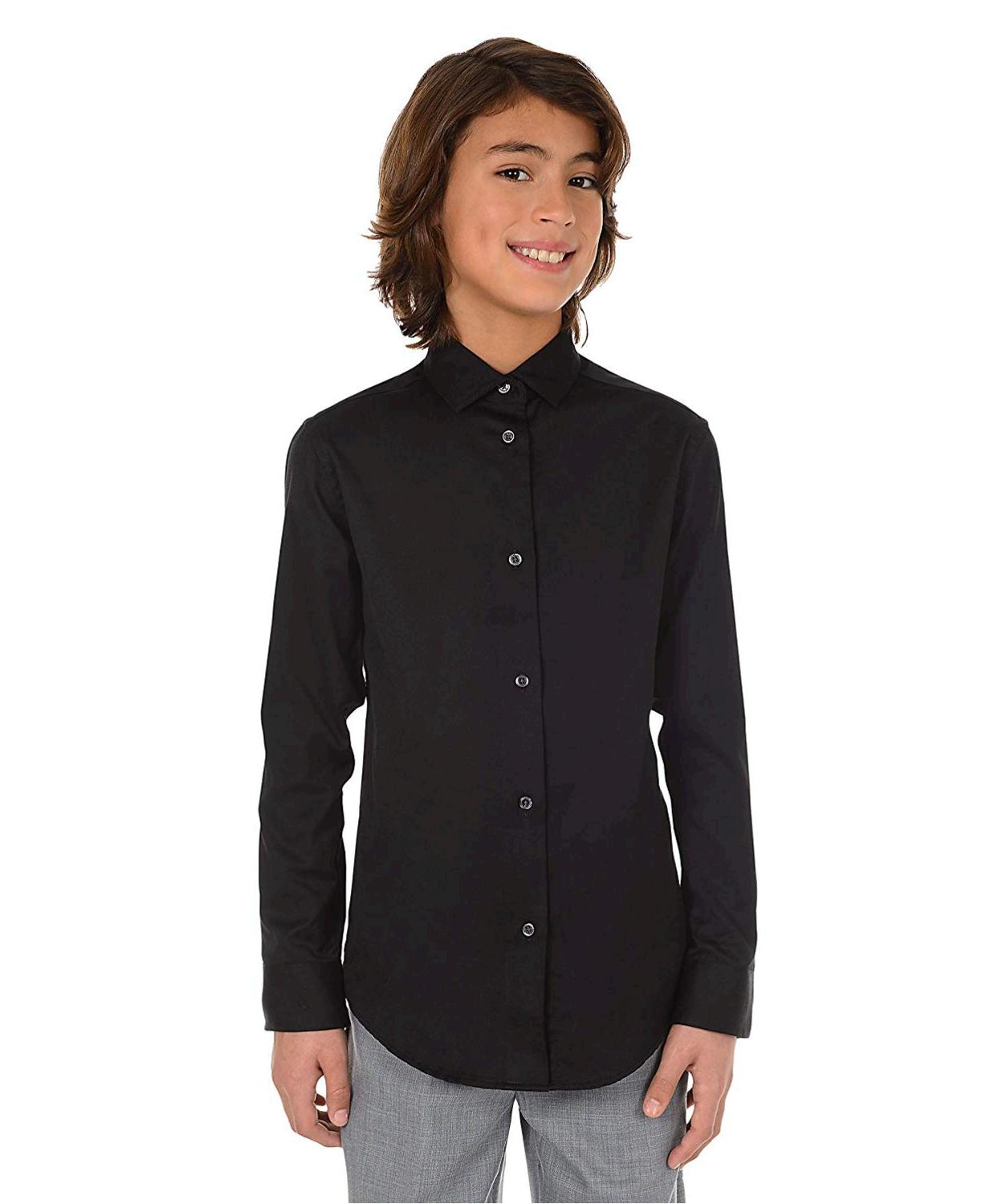 Boys' Big Long Sleeve Sateen Dress Shirt, Black, 20, Black, Size 20 | eBay
