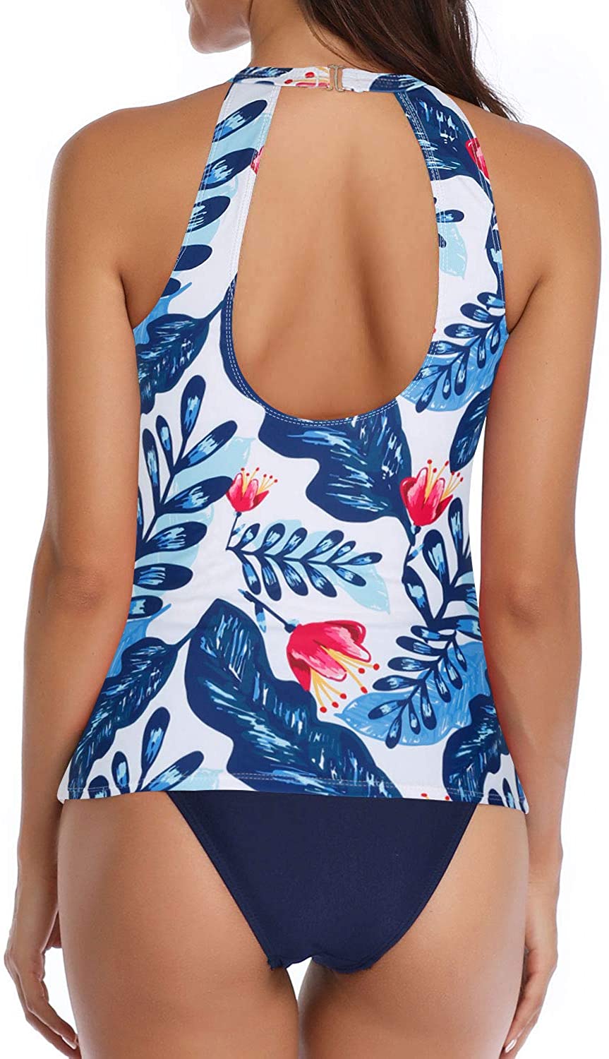 Yonique Womens 2 Piece Tankini Swimsuit Halter Floral Bathing Suit High Neck Keyhole Swimwear
