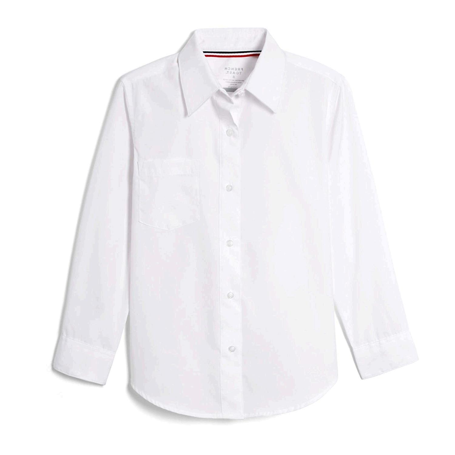 French Toast Big Boys&apos; Long Sleeve Poplin Dress Shirt, White, 14, Whit...