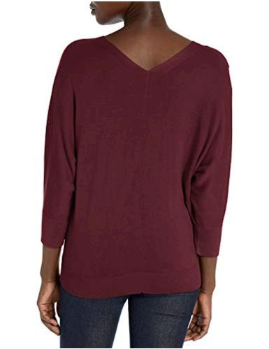 Women's Soft Cotton 3/4 Sleeve V-Neck Sweater,, Italian Red, Size ...