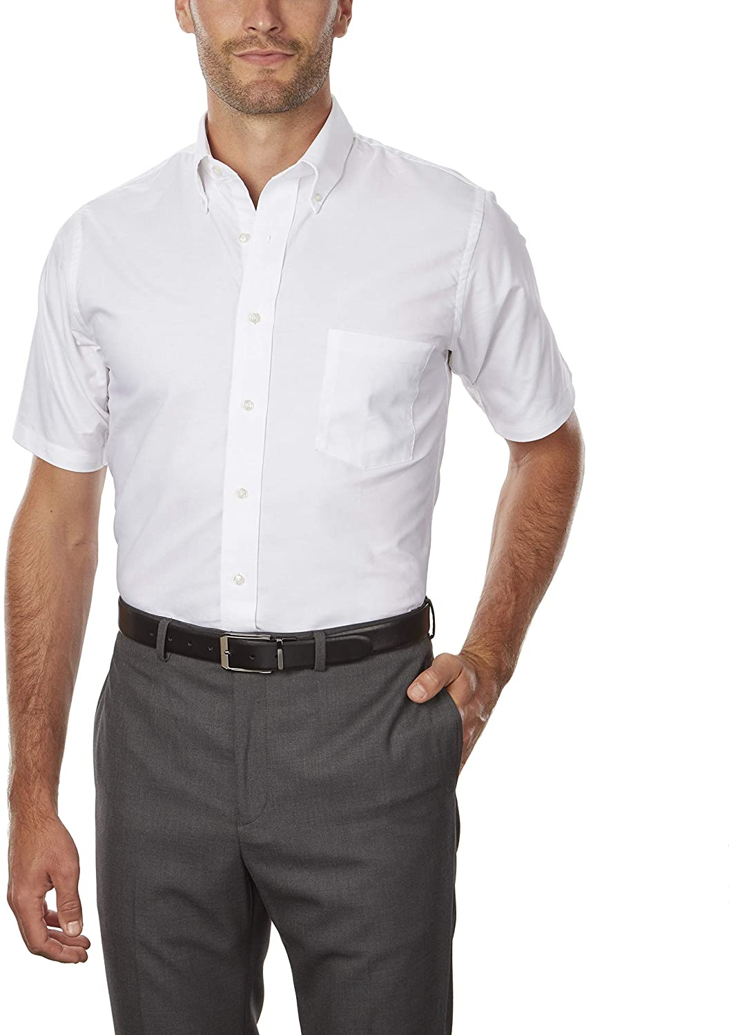 Men's Short Sleeve Dress Shirt Regular Fit Oxford, White, Size Small | eBay
