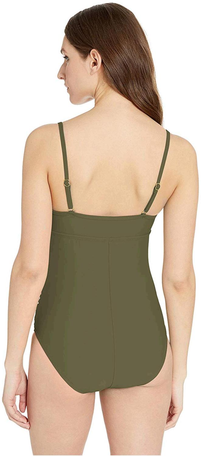 Women's Shirred One Piece Swimsuit, Olive, Olive Green, Size Medium