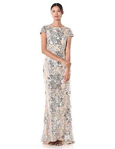 calvin klein cap sleeve sequin gown