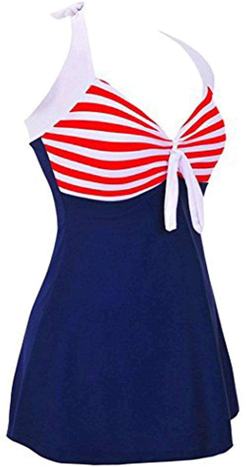 Vintage Sailor Pin Up Swimsuit One Piece Skirtini, Navy Blue, Size 12.0 ...