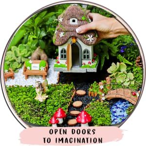 WILD PIXY Fairy Garden House - Glow in The Dark Fairy Cottage with Opening Door and Solar LED Light Beautiful Miniature Garden Decoration for Indoor or Outdoor Fairy Gardens - 7.1 Fairy House