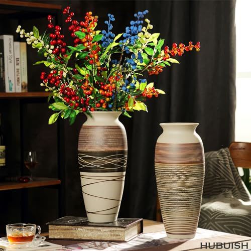 Ceramic Rustic Farmhouse Vase 12.6 Large Vintage Flower Vase for Home Decor Tall Boho Textured Vase for Living Room Table Mantel Shelf and Centerpieces Decor and Housewarming