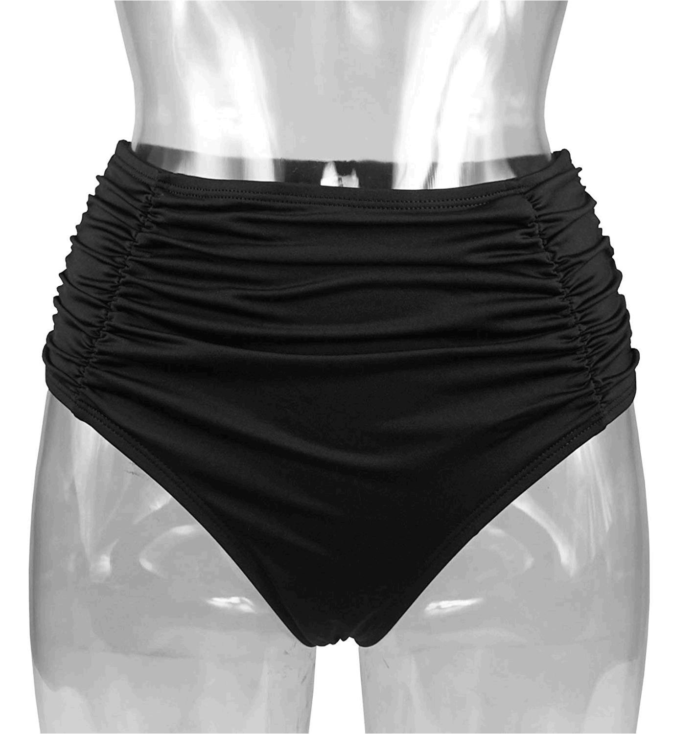 Cocoship Black Women's Retro High Waisted Bikini Bottom, Black , Size ...
