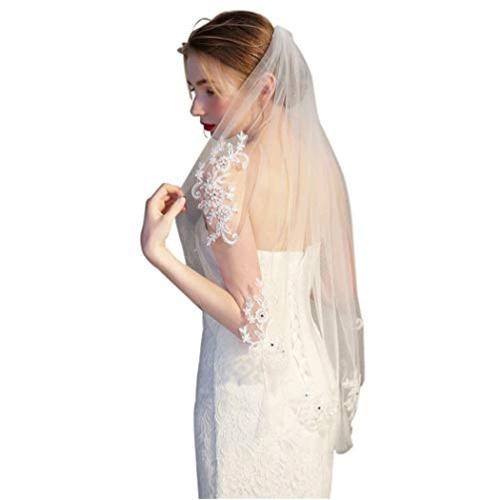 Fenghuavip Cathedral Wedding Veils Sequins Lace Appliques 1 Tier Long for Bride with Comb