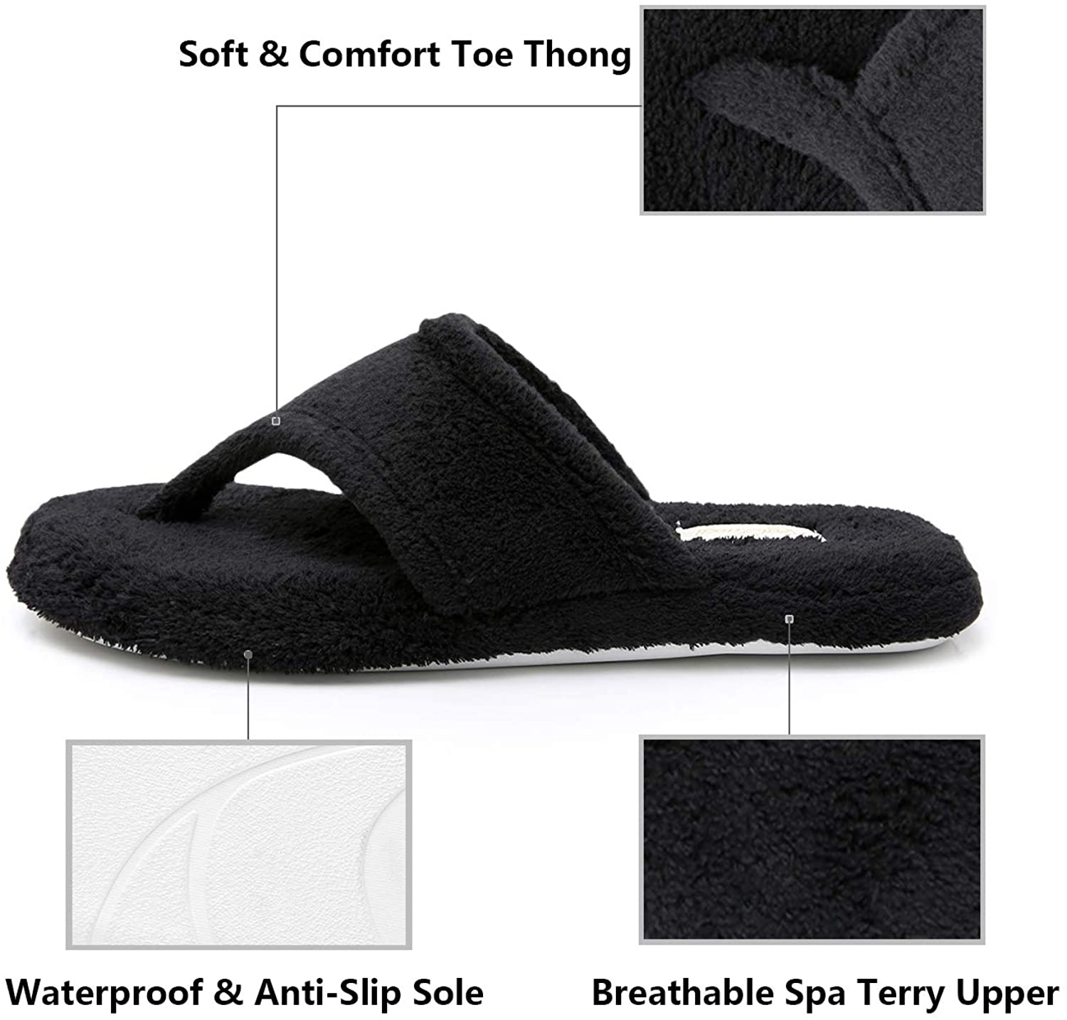Real Fancy Women's Flip Flops Slippers - All-Season Memory Foam, Black, Size 768894361767 | eBay