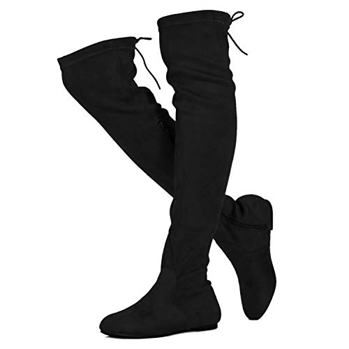 MVE Shoes Womens Fashion Comfy Vegan Suede Block Heel Side Zipper Thigh High Over The Knee Boots 