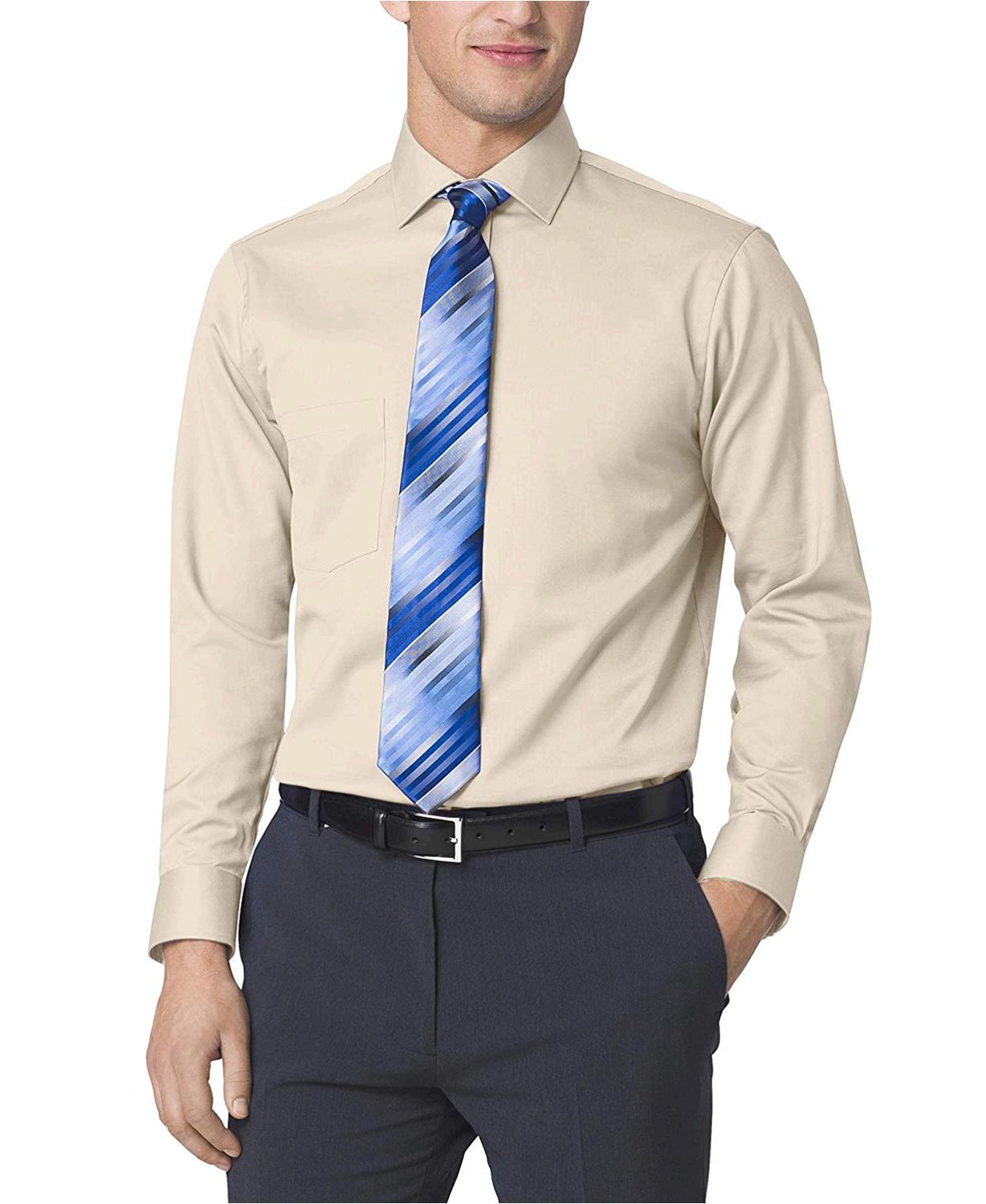 Men's FIT Dress Shirts Flex Collar Solid (Big and, Canvas, Size 17.0 ...