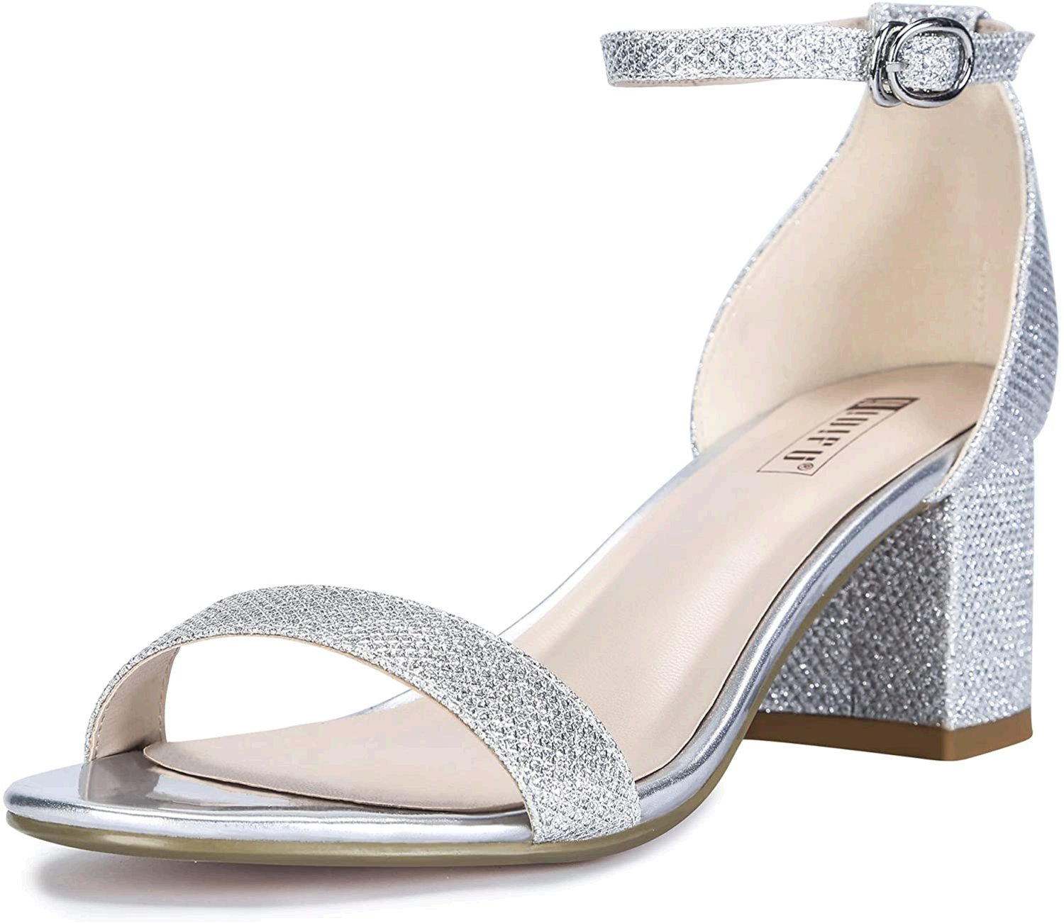 chunky heel silver shoes