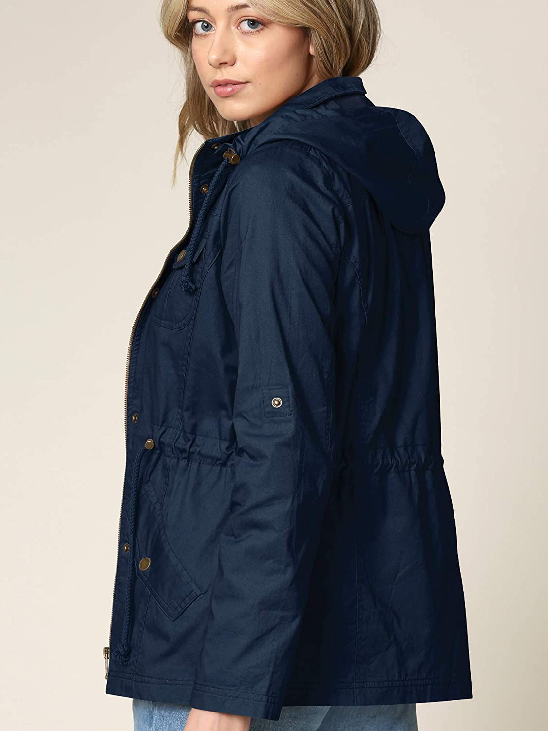 Lock and Love LL Womens Casual Military Safari Anorak Jacket with Hoodie