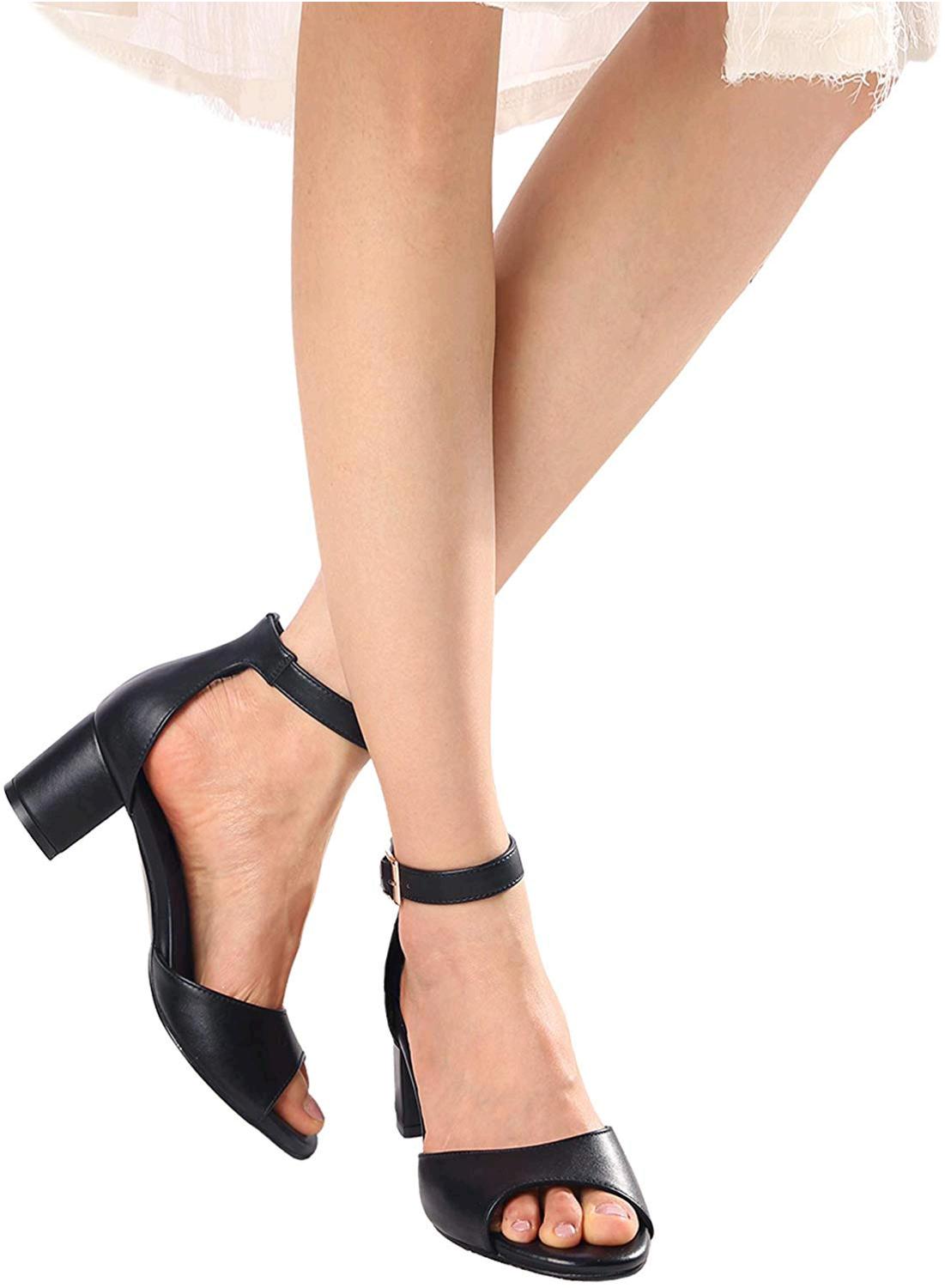 IDIFU Womens IN2 Candie Low Chunky Block Heel Pump Heeled Sandals Buckle Ankle Strap Peep Toe Dress Shoes