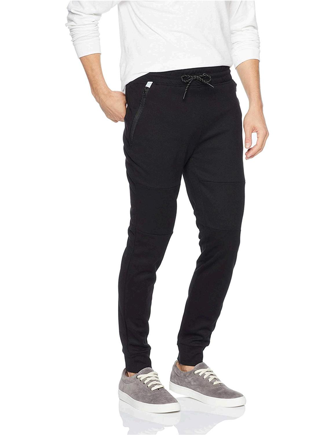 Men's Basic Jogger Fleece Pants (Moto and Zipper, Black, Size Small Jj ...